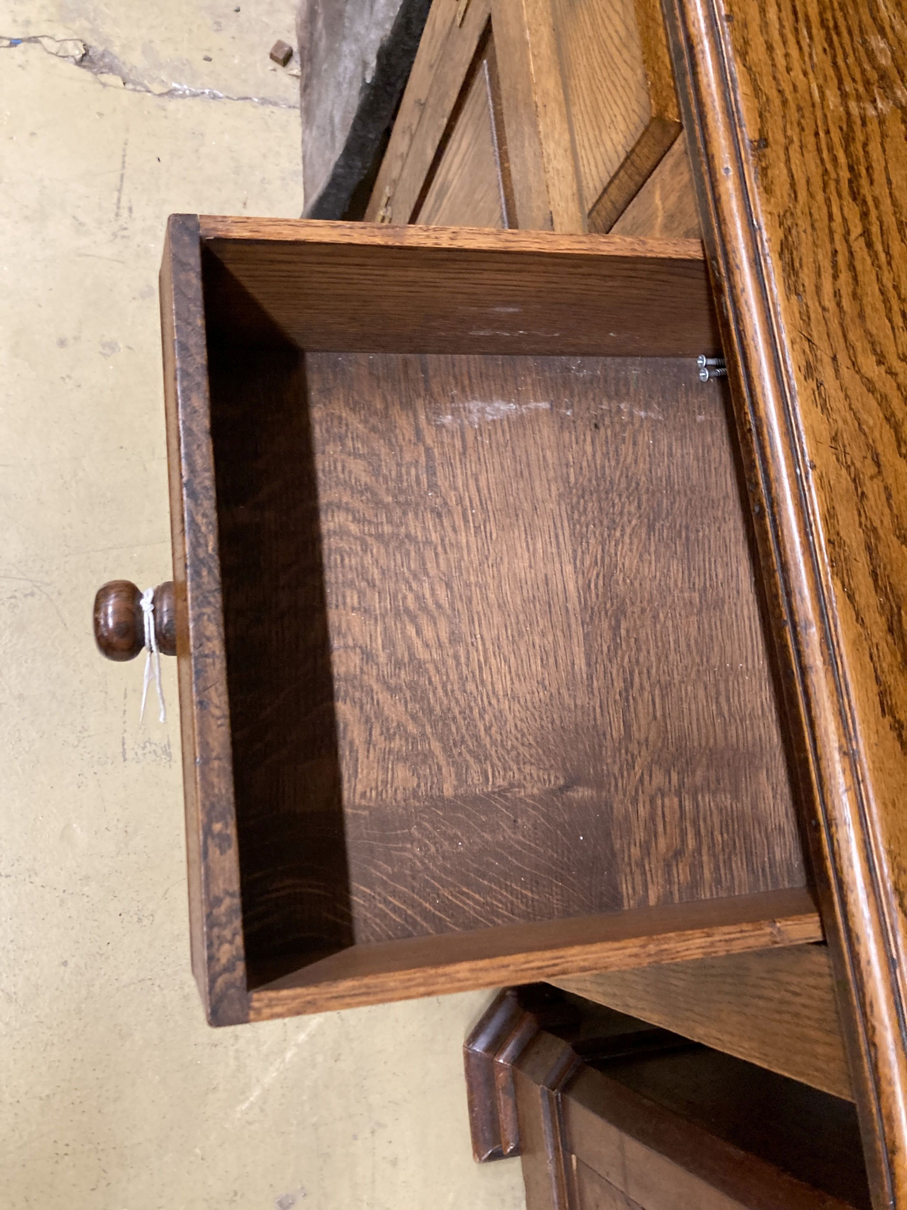 A small 18th century style narrow oak dresser, length 86cm, depth 43cm, height 187cm